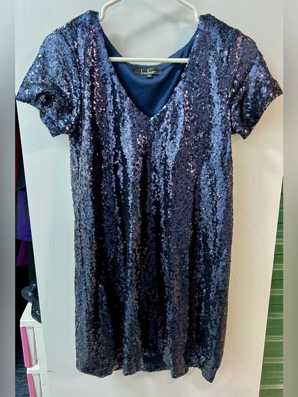 Lulu's Navy Sequin V-Neck Short Dress